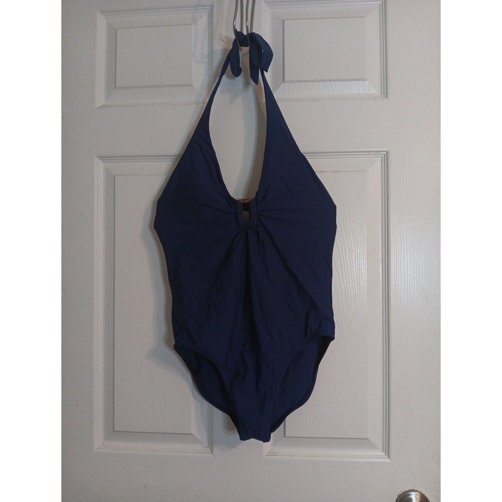 Helen Jon Women's Resort Plunge Halter Navy One-Piece Swimsuit Size Small